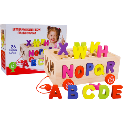 Masinuta din lemn cu litere, tip puzzle, jucarie educativa, multicolor
